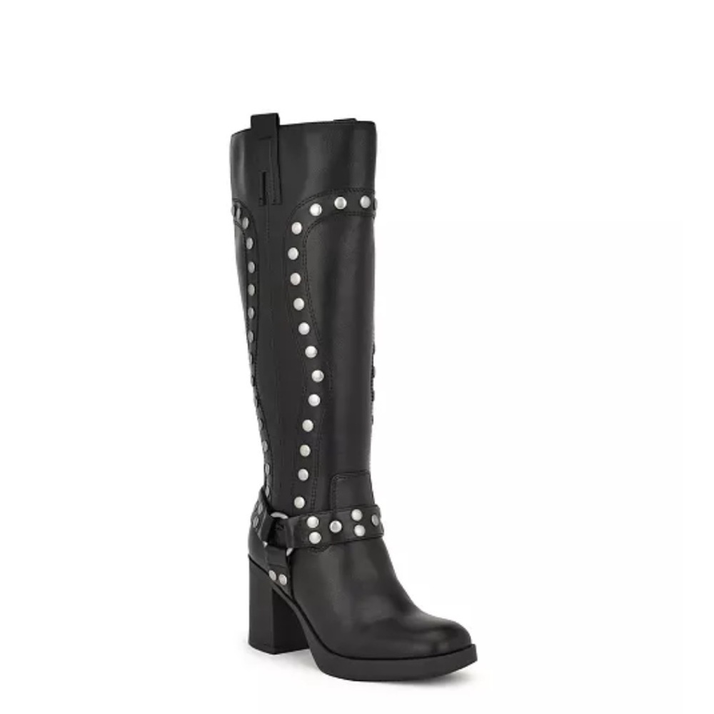 Nine West
Women's Cert Square Toe Block Heel Studded Knee-High Moto Boots size 7